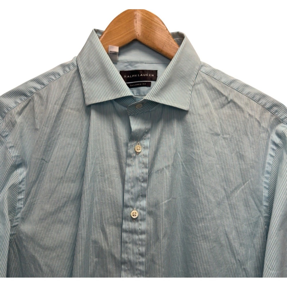 Ralph Lauren Black Label Men's 16.5 Blue Cotton Nylon Striped Button Front Shirt
